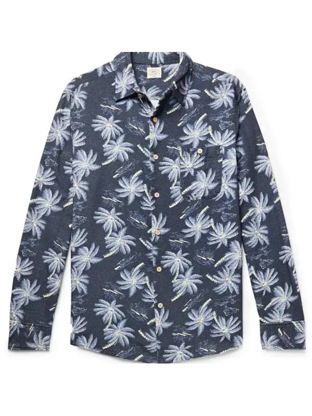 Faherty The Chamois Printed Brushed Cotton Shirt Hawaiian Blue White Mens Large